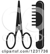 Poster, Art Print Of Black And White Scissors And A Comb Icon