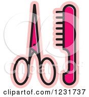 Poster, Art Print Of Pink Scissors And A Comb Icon