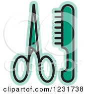Clipart Of A Green Scissors And A Comb Icon 2 Royalty Free Vector Illustration