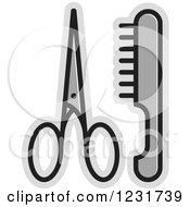Clipart Of A Gray Scissors And A Comb Icon Royalty Free Vector Illustration by Lal Perera