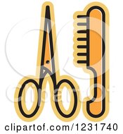 Poster, Art Print Of Orange Scissors And A Comb Icon