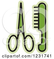 Poster, Art Print Of Green Scissors And A Comb Icon