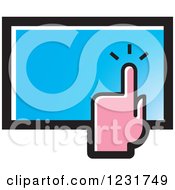 Clipart Of A Pink Hand Over A Blue Touch Screen Icon Royalty Free Vector Illustration by Lal Perera