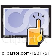 Clipart Of An Orange Hand Over A Touch Screen Icon Royalty Free Vector Illustration by Lal Perera