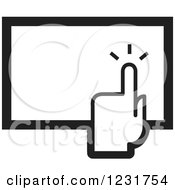 Clipart Of A Black And White Hand Over A Touch Screen Icon Royalty Free Vector Illustration by Lal Perera
