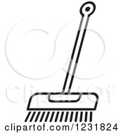 Clipart Of A Black And White Outlined Push Broom Icon Royalty Free Vector Illustration