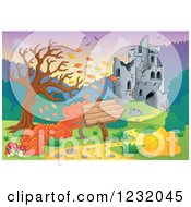 Castle In Ruins And Autumn Landscape With A Sign 2