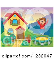 Poster, Art Print Of Boy Jumping On A Trampoline In A Yard