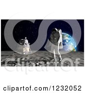 Poster, Art Print Of 3d Astronaut Walking On The Moon With Earth On The Horizon