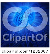Clipart Of A 3d Blue Artificial Intelligence Brain Glowing On A Circuit Board Royalty Free Illustration