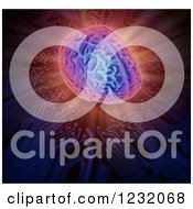 Clipart Of A 3d Artificial Intelligence Brain Glowing On A Circuit Board Royalty Free Illustration