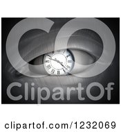 Clipart Of A 3d Metal Robots Eye With A Clock Royalty Free Illustration by Mopic