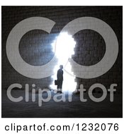 Clipart Of A 3d Businessman At A Bright Key Hole In A Wall Royalty Free Illustration