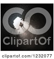 Clipart Of A 3d Businessman At A Bright Hole In A Wall Royalty Free Illustration