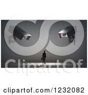 Poster, Art Print Of 3d Businessman Under Giant Video Surveillance Cameras