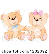 Poster, Art Print Of Cute Teddy Bear Couple Sitting And Holding Hands