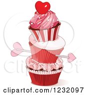 Poster, Art Print Of Cupids Arrow Through A Stack Of Valentine Cupcakes