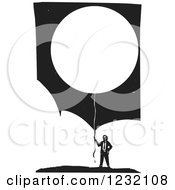 Poster, Art Print Of Woodcut Businessman With A Balloon Over Clouds And Stars