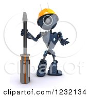 Poster, Art Print Of 3d Blue Android Robot With A Screwdriver