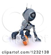 Clipart Of A 3d Blue Android Robot Playing American Football 2 Royalty Free Illustration