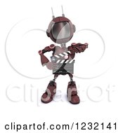 Poster, Art Print Of 3d Red Android Robot Holding A Movie Clapper Board