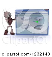 Poster, Art Print Of 3d Red Android Robot With Drives On A Computer Window