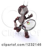 Clipart Of A 3d Red Android Robot Playing Tennis Royalty Free Illustration
