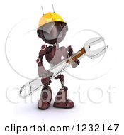 Poster, Art Print Of 3d Red Android Construction Robot With A Spanner Wrench 4