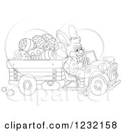 Poster, Art Print Of Outlined Easter Bunny Driving A Truck Full Of Eggs