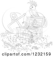 Poster, Art Print Of Outlined Pirate Parrot On A Treasure Chest