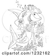 Poster, Art Print Of Outlined Pirate Shark With Corals