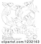 Poster, Art Print Of Outlined Sharks