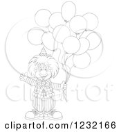 Poster, Art Print Of Outlined Clown Waving And Holding Balloons
