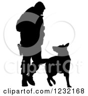 Silhouetted Police Officer And K9 German Shepherd Dog