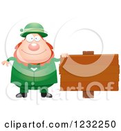 Clipart Of A Happy St Patricks Day Leprechaun By A Wood Sign Royalty Free Vector Illustration