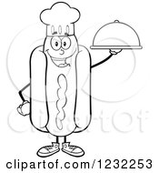 Clipart Of A Black And White Chef Hot Dog Mascot With A Platter Royalty Free Vector Illustration