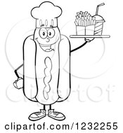 Poster, Art Print Of Black And White Chef Hot Dog Mascot With A Soda And Fries