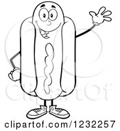 Poster, Art Print Of Black And White Waving Hot Dog Mascot