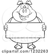 Poster, Art Print Of Black And White Happy Pig Holding A Sign Board