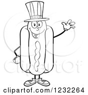 Poster, Art Print Of Black And White Waving American Hot Dog Mascot