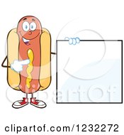 Clipart Of A Hot Dog Mascot Pointing To A Sign Royalty Free Vector Illustration by Hit Toon