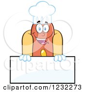 Clipart Of A Hot Dog Chef Mascot Over A Sign Royalty Free Vector Illustration by Hit Toon