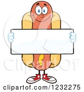 Clipart Of A Hot Dog Mascot Holding A Sign Royalty Free Vector Illustration by Hit Toon