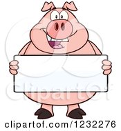 Poster, Art Print Of Happy Pig Holding A Sign Board