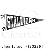 Clipart Of A Black And White Stallions Team Pennant Flag Royalty Free Vector Illustration