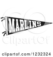 Clipart Of A Black And White Marlins Team Pennant Flag Royalty Free Vector Illustration by Johnny Sajem