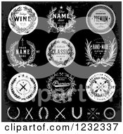 Clipart Of Distressed Labels In Grayscale Royalty Free Vector Illustration