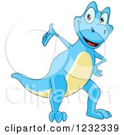 Poster, Art Print Of Cute Blue And Yellow Dinosaur Presenting