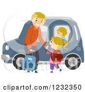 Poster, Art Print Of Happy Father Ready To Drive His Children To School