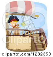 Pirate Boy And Parrot At A Ships Helm With Text Space